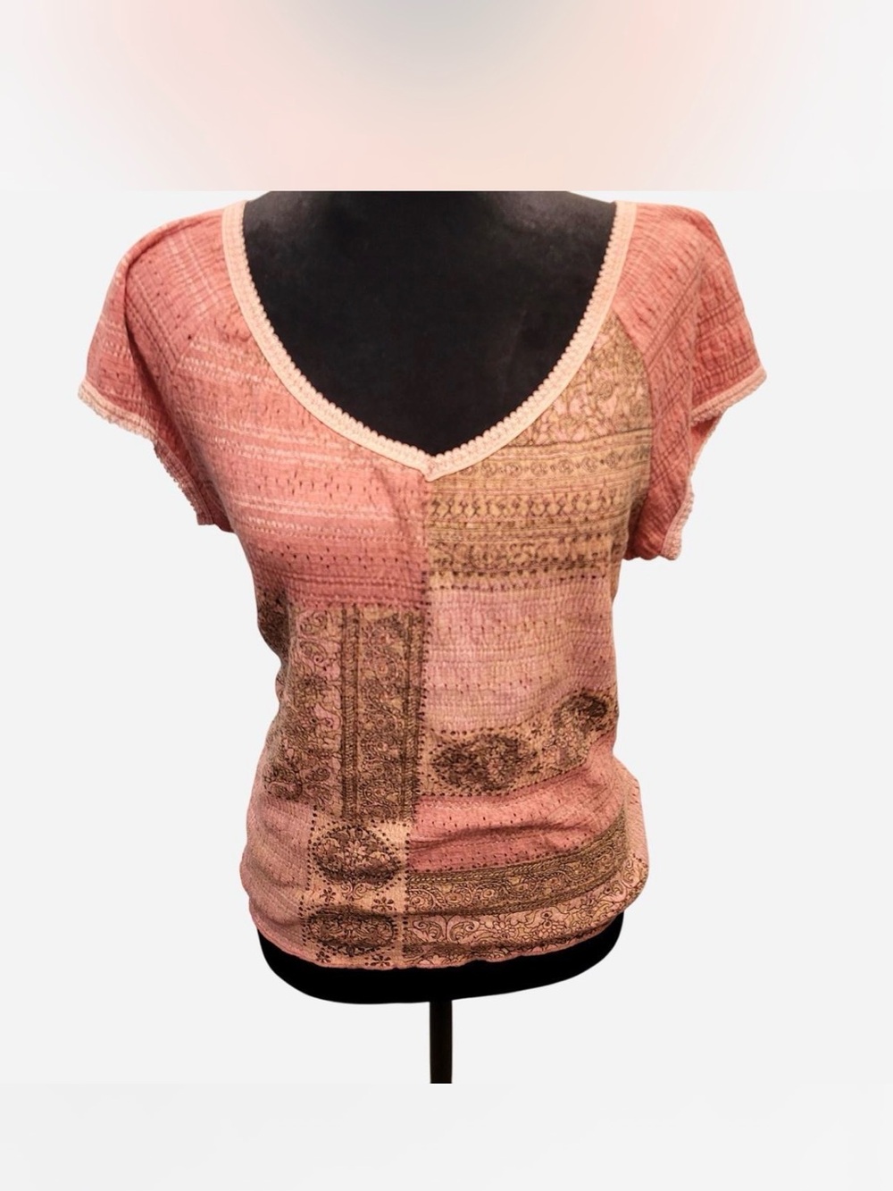Pink boho shirred v-neck